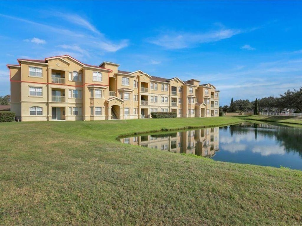 Condo building beside the pond at Terrace Ridge